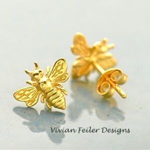 Gold Bee Earrings 24K Gold over Solid Sterling Silver